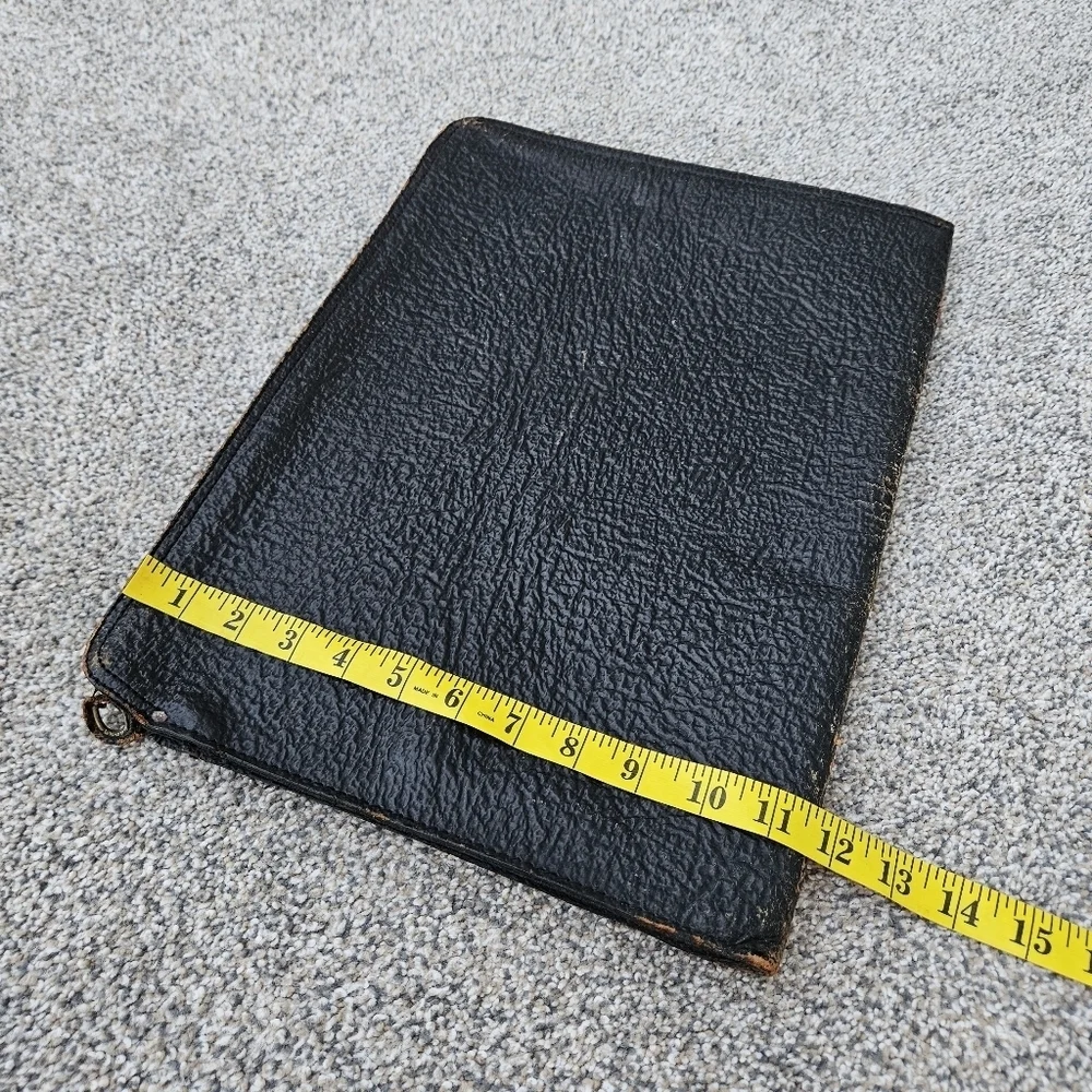 Vintage Black Leather Portfolio Folder Zip Around Document Holder Talon Zipper
